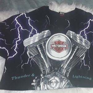 Vintage Harley Davidson Thunder & Lightning tee L